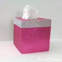 Glitter & Diamond Wrap Tissue Box Cover-Aqua blue fine glitter or a variety of colors-w/silver diamond wrap rhinestone bling