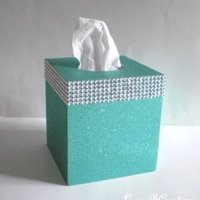 Glitter & Diamond Wrap Tissue Box Cover-Aqua blue fine glitter or a variety of colors-w/silver diamond wrap rhinestone bling