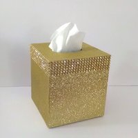 Gold Glitter & Diamond Wrap Tissue Box Cover-Fine Glitter w/Gold Diamond Wrap Bling, Square Tissue Holder