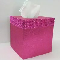 Pink Glitter & Diamond Wrap Square Tissue Box Cover-Sparkling Fine Glitter-w/Pink Diamond Wrap Rhinestone Bling