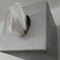 Silver Glitter & Diamond Wrap Tissue Box Cover-Fine Glitter-w/Silver Diamond Wrap Bling