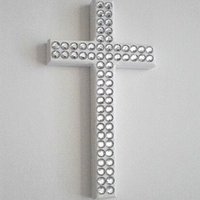 Bling Wall Cross - Sparkling Handpainted Wood Cross w/ Clear Rhinestones - 8" x 4.5" - Home,Baptism,Easter,Gift
