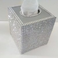 Bling Tissue Box Cover-Silver or Gold Diamond Wrap Square Tissue Holder-Sparkling Decor