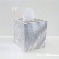 Bling Tissue Box Cover-Silver or Gold Diamond Wrap Square Tissue Holder-Sparkling Decor