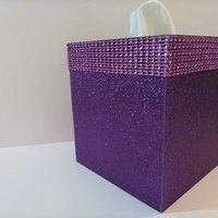 Purple Glitter & Diamond Wrap Square Tissue Box Cover-Sparkling Fine Glitter-w/Purple Diamond Wrap Rhinestone Bling