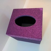 Purple Glitter & Diamond Wrap Square Tissue Box Cover-Sparkling Fine Glitter-w/Purple Diamond Wrap Rhinestone Bling
