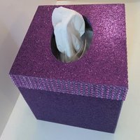 Purple Glitter & Diamond Wrap Square Tissue Box Cover-Sparkling Fine Glitter-w/Purple Diamond Wrap Rhinestone Bling