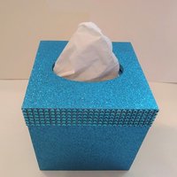 Aqua Blue Glitter & Diamond Wrap Tissue Box Cover-Sparkling Fine Glitter-w/ Diamond Wrap Rhinestone Bling