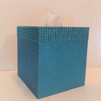 Aqua Blue Glitter & Diamond Wrap Tissue Box Cover-Sparkling Fine Glitter-w/ Diamond Wrap Rhinestone Bling