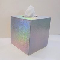 Iridescent Tissue Box Cover-Textured Silver Vinyl Tissue Holder - Bathroom Accessories, Office, Wedding, Home Decor
