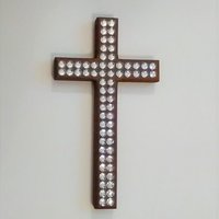 Bling Wall Cross - Sparkling Handpainted Wood Cross w/ Clear Rhinestones - 8" x 4.5" - Home,Baptism,Easter,Gift