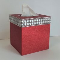 Glitter & Bling Tissue Box Cover-Fine Glitter w/Crystal Glass Rhinestone Trim and Diamond Wrap Bling- Home, Bath, Wedding, Christmas, Gift