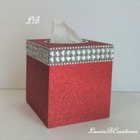 Glitter & Bling Tissue Box Cover-Fine Glitter w/Crystal Glass Rhinestone Trim and Diamond Wrap Bling- Home, Bath, Wedding, Christmas, Gift