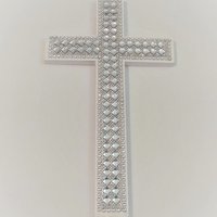 Bling Wall Cross - Handpainted Cross w/Sparkling Glass Crystal Rhinestone Trim and Silver Diamond Wrap- 9.5" or 12" 