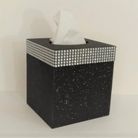 Glitter & Diamond Wrap Tissue Box Cover-Aqua blue fine glitter or a variety of colors-w/silver diamond wrap rhinestone bling