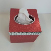 Glitter & Bling Tissue Box Cover-Fine Glitter w/Crystal Glass Rhinestone Trim and Diamond Wrap Bling- Home, Bath, Wedding, Christmas, Gift