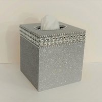 Glitter & Bling Tissue Box Cover-Fine Glitter w/Crystal Glass Rhinestone Trim and Diamond Wrap Bling- Home, Bath, Wedding, Christmas, Gift