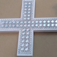 Bling Wall Cross - Handpainted Cross w/Sparkling Glass Crystal Rhinestone Trim and Silver Diamond Wrap- 9.5" or 12" 