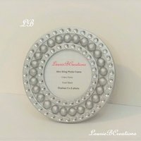 Mini Round Bling Picture Frame - Handpainted Beaded Desktop Frame In a Variety of Colors w/Clear Rhinestones- 3" x 3" photos or info