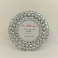 Mini Round Bling Picture Frame - Handpainted Beaded Desktop Frame In a Variety of Colors w/Clear Rhinestones- 3" x 3" photos or info