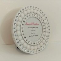 Mini Round Bling Picture Frame - Handpainted Beaded Desktop Frame In a Variety of Colors w/Clear Rhinestones- 3" x 3" photos or info