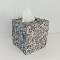Floral Textured Tissue Box Cover- Embossed vinyl flower and swirl leaf design square tissue holder, home, bath