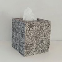 Floral Textured Tissue Box Cover- Embossed vinyl flower and swirl leaf design square tissue holder, home, bath