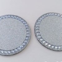 Glitter & Bling Coasters - Sparkling Round Drink Coasters w/Clear Rhinestones -Set of Two