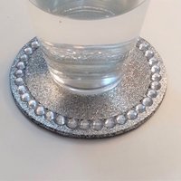 Glitter & Bling Coasters - Sparkling Round Drink Coasters w/Clear Rhinestones -Set of Two