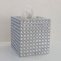 Rhinestone Bling Tissue Box Cover- Handpainted in Silver or Variety of Colors w/ Large Clear Rhinestones-Wedding,Home,Office,Bath