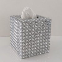 Rhinestone Bling Tissue Box Cover- Handpainted in Silver or Variety of Colors w/ Large Clear Rhinestones-Wedding,Home,Office,Bath