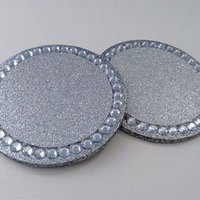 Glitter & Bling Coasters - Sparkling Round Drink Coasters w/Clear Rhinestones -Set of Two