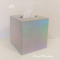 Iridescent Tissue Box Cover-Textured Silver Vinyl Tissue Holder - Bathroom Accessories, Office, Wedding, Home Decor