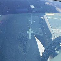 Glitter Car Cross For Rearview Mirror - Super Sparkling Silver Octagon/Prisma Glitter w/ Metallic Silver Cord