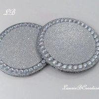 Glitter & Bling Coasters - Sparkling Round Drink Coasters w/Clear Rhinestones -Set of Two