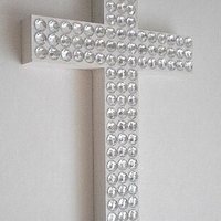 Bling Wall Cross - Handpainted Wood Cross w/ Sparkling Clear Rhinestones- White or Variety of Colors - 9.5" or 12"
