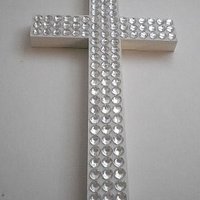 Bling Wall Cross - Handpainted Wood Cross w/ Sparkling Clear Rhinestones- White or Variety of Colors - 9.5" or 12"