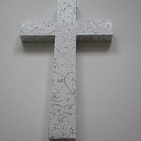 Silver Swirl Cross - White Wall Cross w/ Sparkling Silver Glitter Swirls - 9.5" or 12"