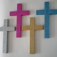 Silver Diamond Wrap Cross - Handpainted Decorative Wall Cross w/Matching Silver Diamond Wrap Bling  - 9.5" or 12"