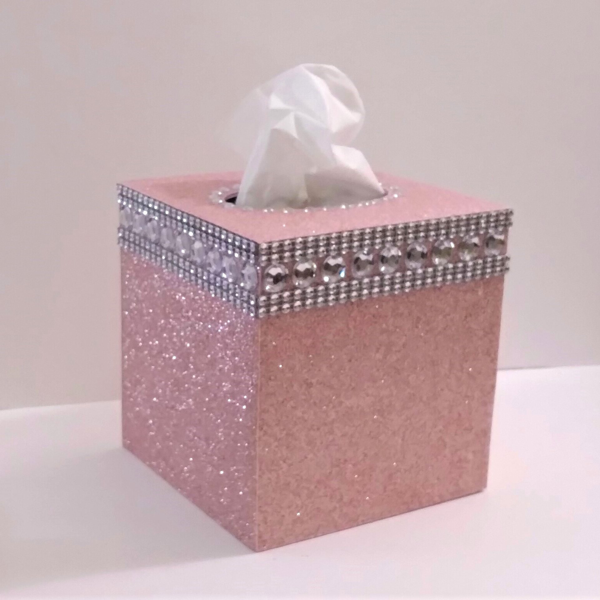 Glitter & Bling Diamond Wrap Tissue Box Cover - Blush glitter, or a variety of colors with clear rhinestones and silver diamond wrap