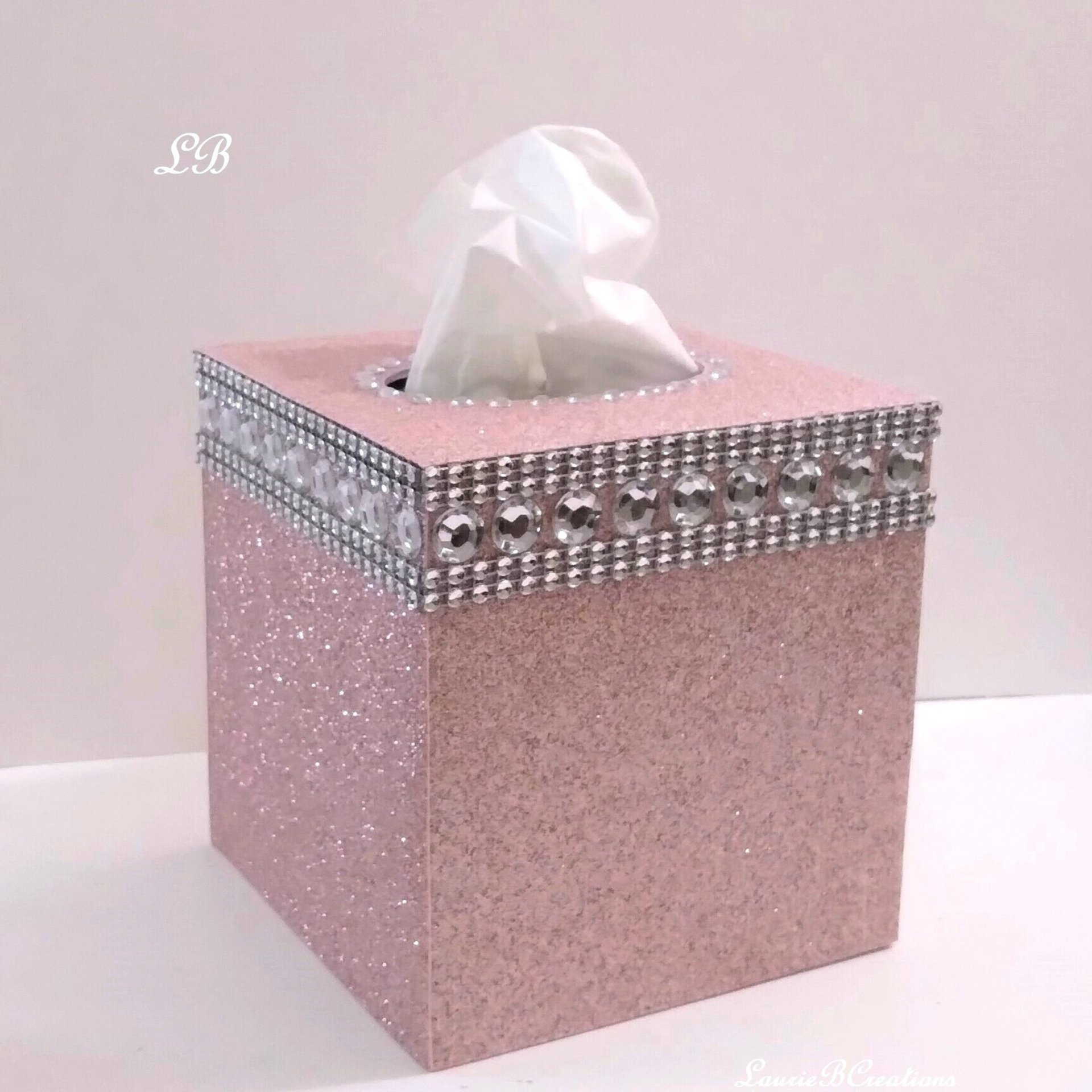 Glitter & Bling Diamond Wrap Tissue Box Cover - Blush glitter, or a variety of colors with clear rhinestones and silver diamond wrap