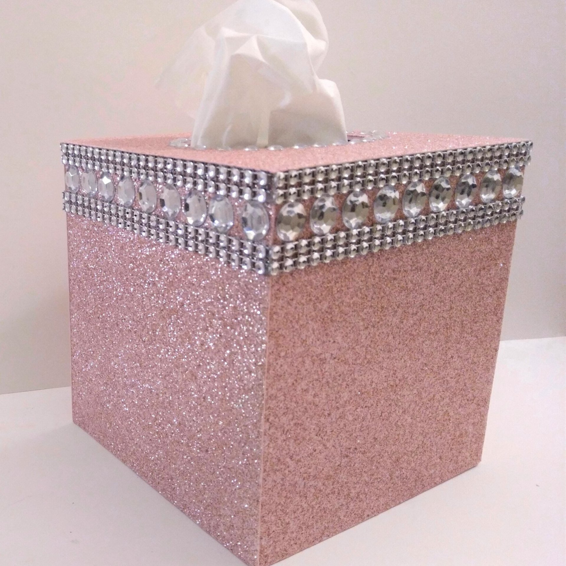Glitter & Bling Diamond Wrap Tissue Box Cover - Blush glitter, or a variety of colors with clear rhinestones and silver diamond wrap
