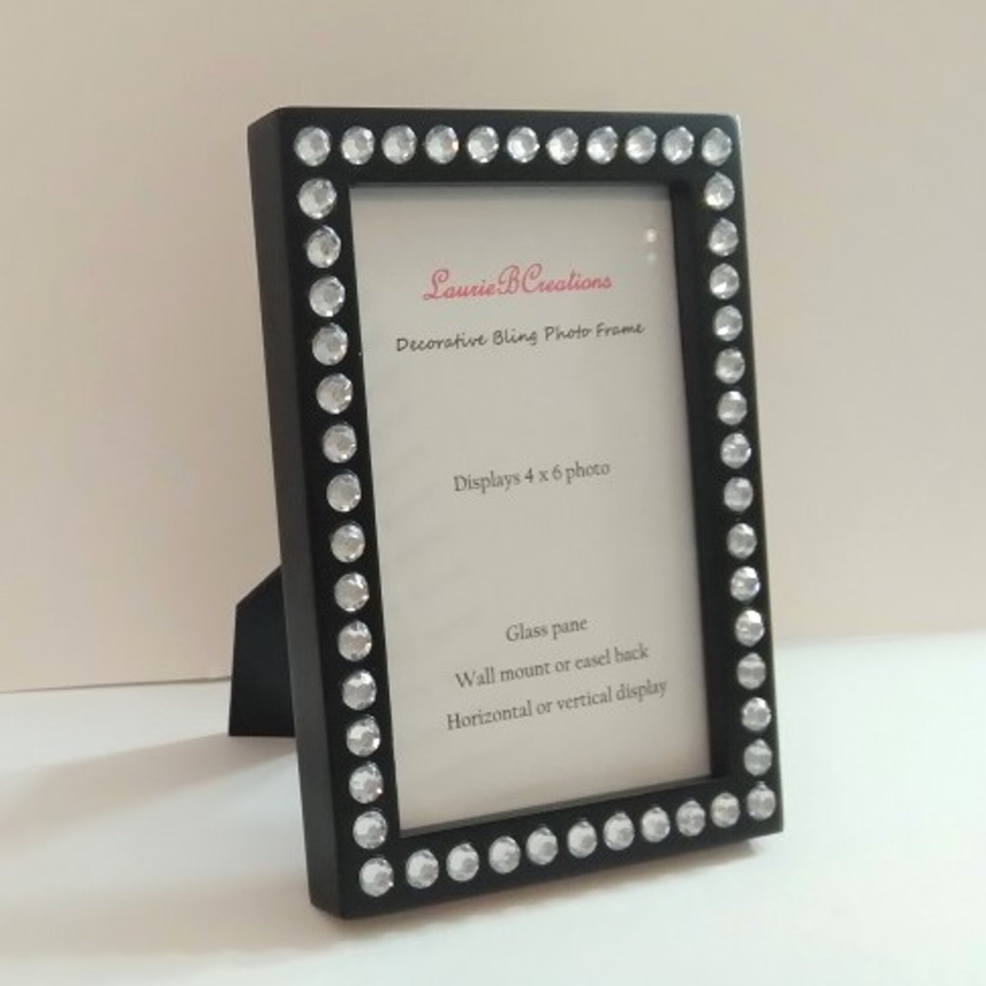 Bling Picture Frame - Black or White w/ Clear Rhinestones - for 4 x 6 or 5 x 7 photos or info