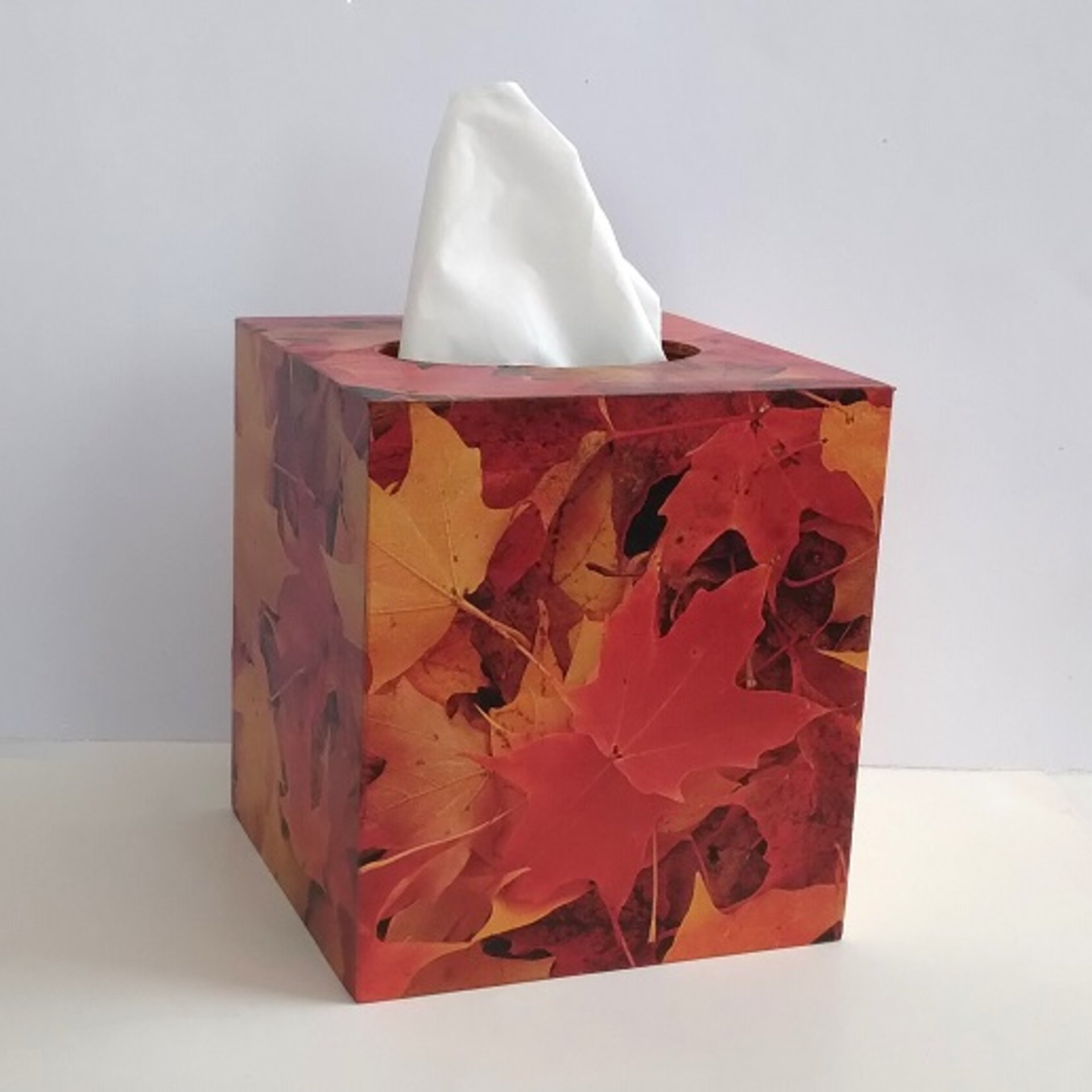 Fall Leaves Tissue Box Cover - Autumn Decoupage Square Tissue Holder 