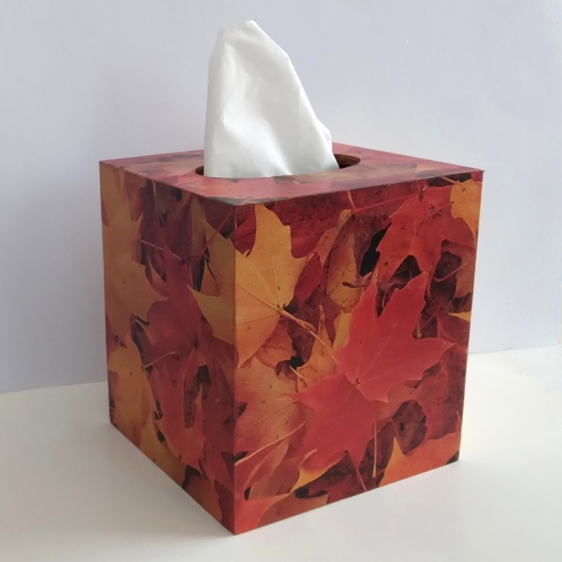 Fall Leaves Tissue Box Cover - Autumn Decoupage Square Tissue Holder 
