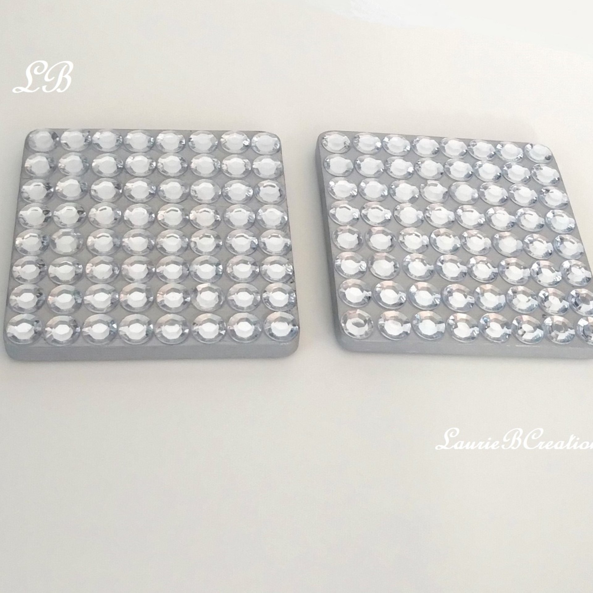 Bling Coaster Set - Silver and Clear Rhinestone Drink Coasters - Set of 2 