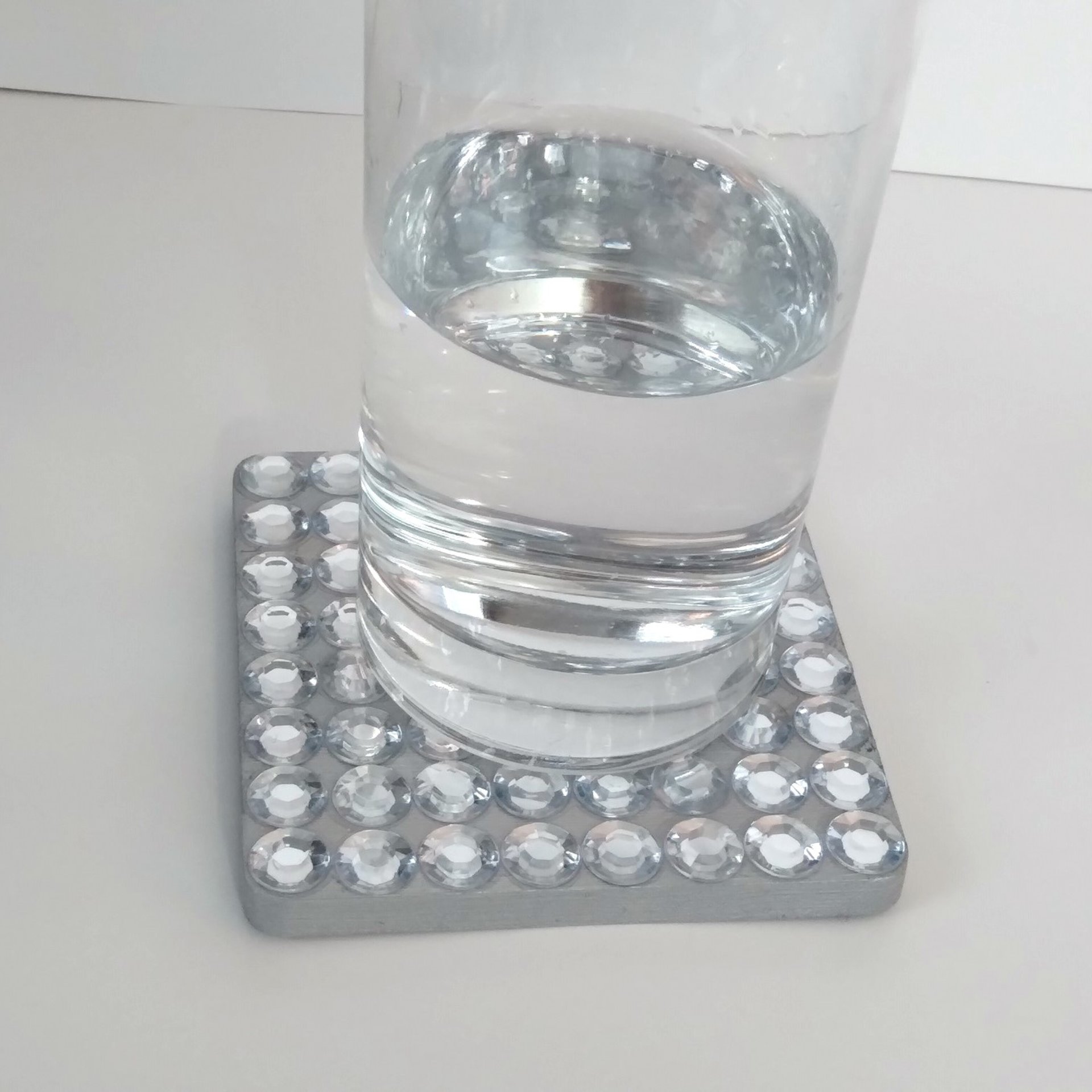 Bling Coaster Set - Silver and Clear Rhinestone Drink Coasters - Set of 2 