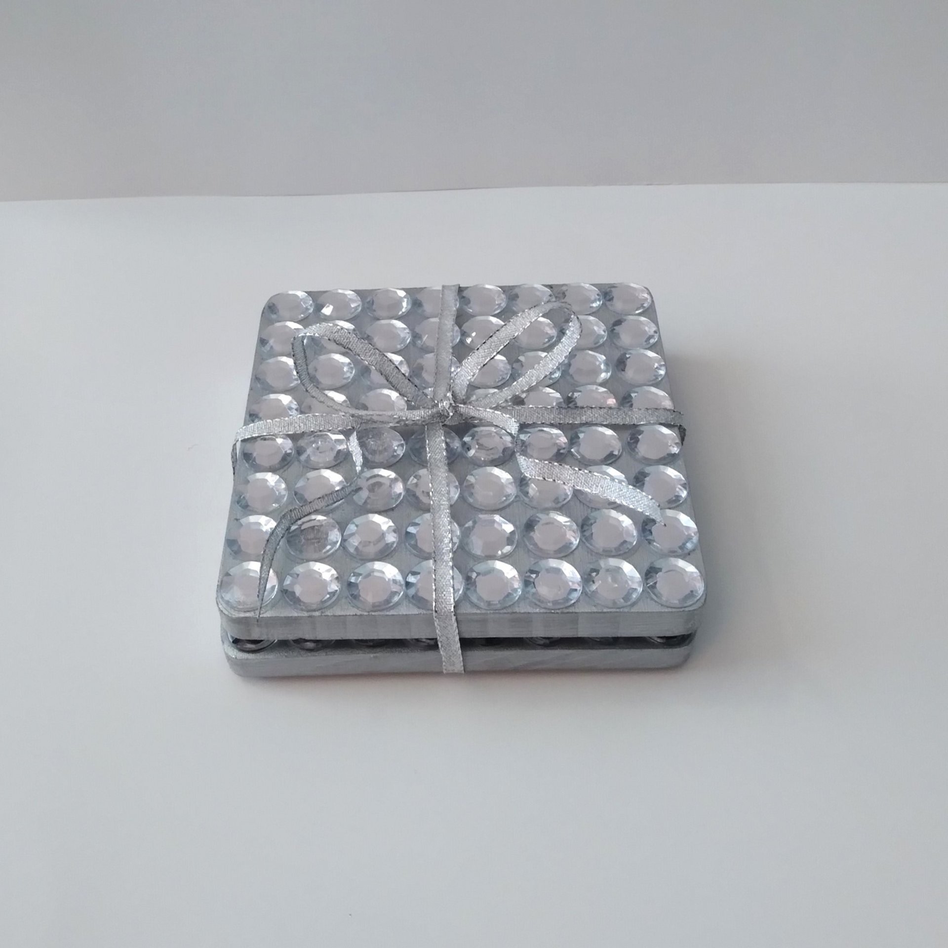 Bling Coaster Set - Silver and Clear Rhinestone Drink Coasters - Set of 2 