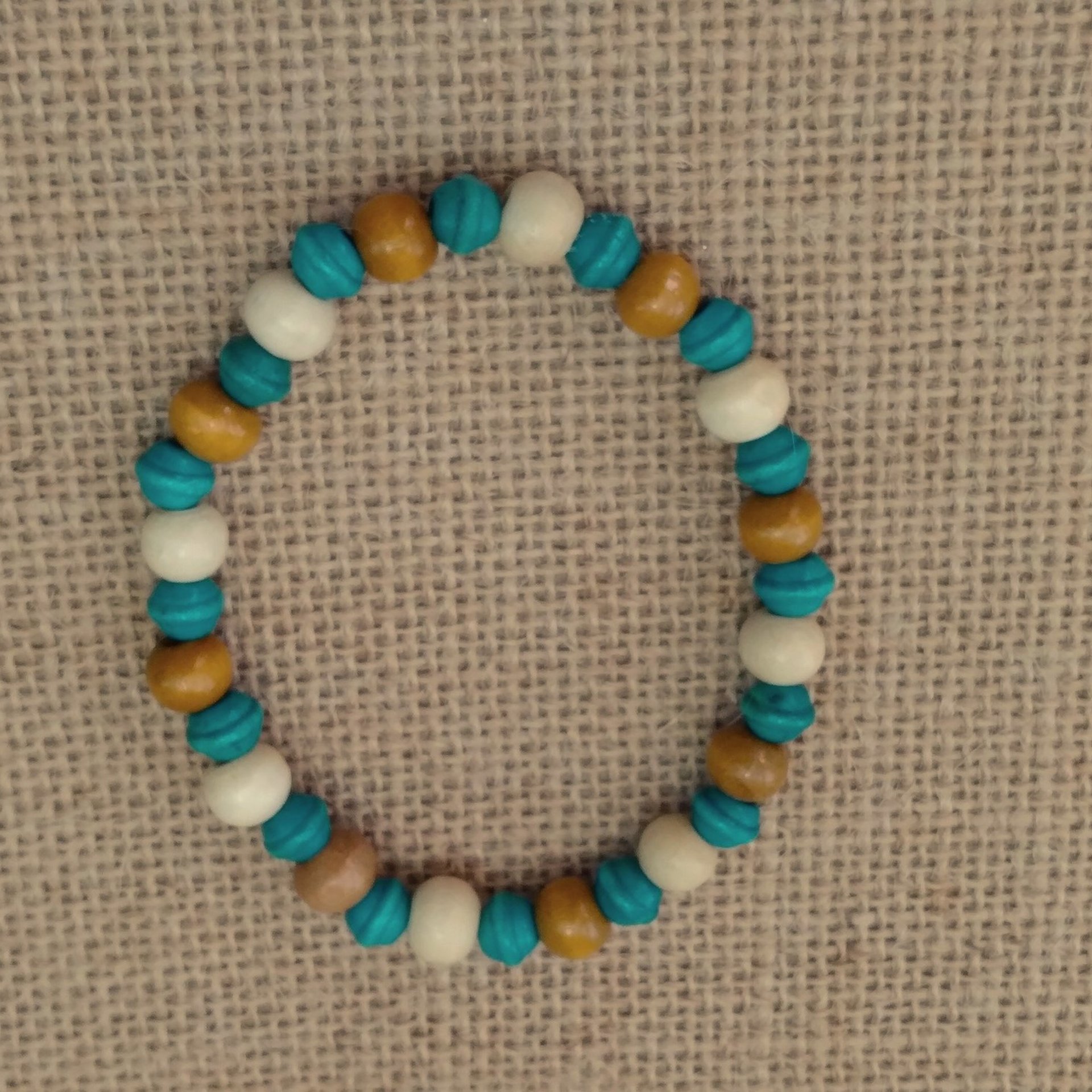 Wood Beaded Cross Bracelet Set- Natural, cream & turquoise/teal, boho style stretch bracelet with 7mm beads, stackable
