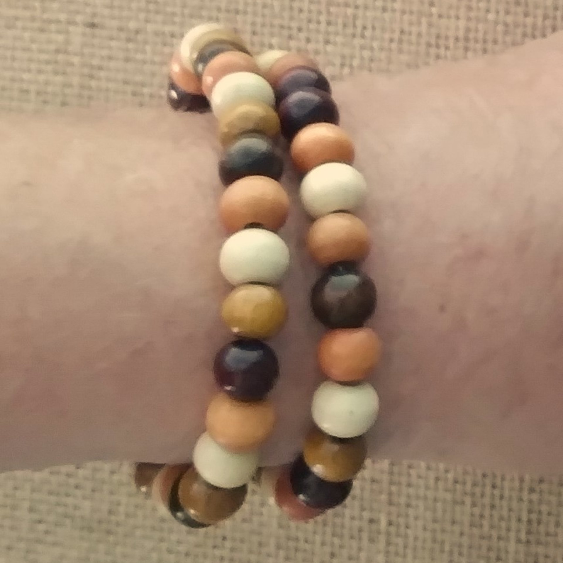 Wood Beaded Cross Bracelet Set- Earthtone, stacked, boho style stretch bracelet with 7mm beads